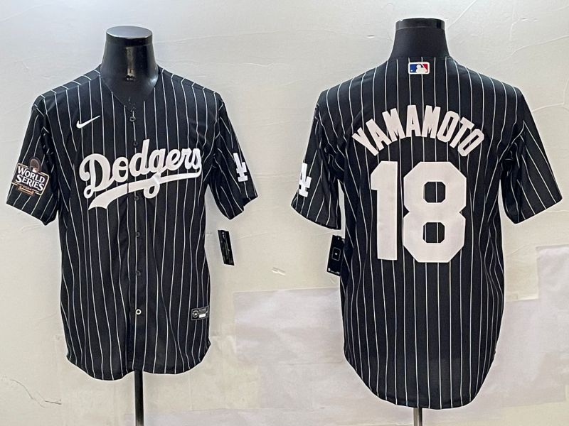 Men Los Angeles Dodgers #18 Yamamoto Black Stripe Jointly Name 2025 Nike MLB Jersey style 10
